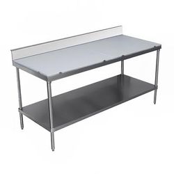Advance Tabco SPS-248 96" Poly Top Work Table w/ 6" Backsplash & 5/8" Top, Stainless Steel Base, 24"D