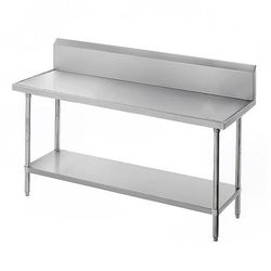 Advance Tabco VKG-302 24" 14 ga Work Table w/ Undershelf & 304 Series Stainless Steel Top, 10" Backsplash