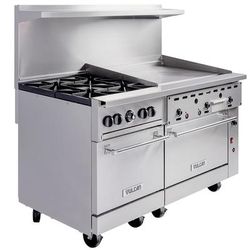 Vulcan 60SC-4B36GT NG 60" 4 Burner Commercial Gas Range w/ Griddle & 1 Standard & 1 Convection Ovens, Natural Gas, 4 Burners & 36" Thermostatic Griddle, 1 Standard Oven & 1 Convection Oven, Stainless Steel, Gas Type: NG, 115 V