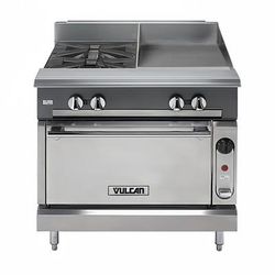Vulcan V2BG18C LP 36" 2 Burner Commercial Gas Range w/ Griddle & Convection Oven, Liquid Propane, 18" Manual Griddle, Stainless Steel, Gas Type: LP