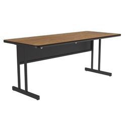 Correll WS3060-06-09-09 Rectangular Desk Height Work Station, 60"W x 30"D - Medium Oak/Black T-Mold, Brown