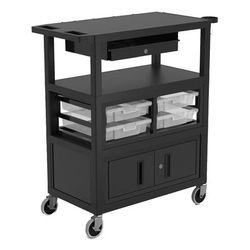 Luxor ECMBSKBC-B Deluxe Teacher Cart w/ Locking Cabinet & Drawer - Plastic/Steel, Black
