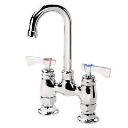 Krowne 15-425L-L-E2 Raised Deck Mount Faucet w/ 3 1/2" Gooseneck Spout & Lever Handles - 4" Centers, 0.5 GPM