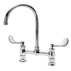 Krowne 15-802L-W-F2 Raised Deck Mount Faucet w/ 8 1/2" Gooseneck Spout & Wrist Action Handles - 8" Centers, 1.5 GPM