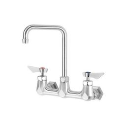Krowne DX-801 Wall Mount Faucet w/ 6" Double Bend Gooseneck Spout - 8" Centers, Stainless Steel