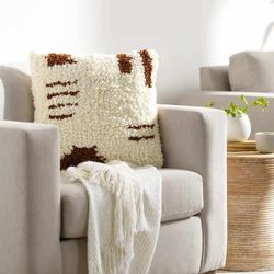 Frigg 22" Square Modern Wool Off White/Pearl/Dark Brown/Beige Throw Pillow - Boutique Rugs