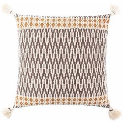 Bramborslav 18" Square Cotton Ivory/Pearl/Dark Brown/Burnt Orange Lumbar Pillow - Boutique Rugs