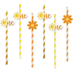 Paille en papier jetable tournesol pour première fête d'anniversaire de bébé, 20 pièces, paille de
