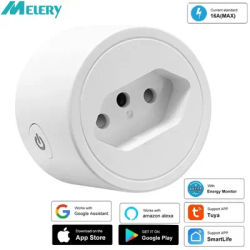 Melery WIFi Tuya Smart Plug Brazil Power Socket 16A Outlet Surge Protector Energy Monitor Timer Voice Remote Alexa Google Home