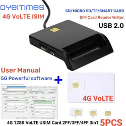 OYEITIMES SIM Card Reader Writer+5PCS 2FF/3FF/4FF Programmable 4G VoLTE ISIM USIM Card WCDMA GSM USIM+SIM Personalize Tools