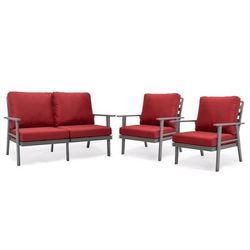 LeisureMod Walbrooke Modern 3-Piece Outdoor Patio Set with Grey Aluminum Frame and Removable Cushions Loveseat and Armchairs for Patio and Backyard Garden - Leisurmod WGR-57-31R