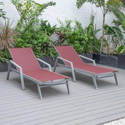 LeisureMod Marlin Patio Chaise Lounge Chair With Armrests in Grey Aluminum Frame, Set of 2 - Leisurmod MLAGR-77BRG2