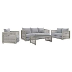 Aura 4 Piece Outdoor Patio Wicker Rattan Set - East End Imports EEI-3596-GRY-GRY-SET