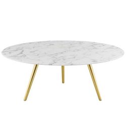 "Lippa 40" Round Artificial Marble Coffee Table with Tripod Base - East End Imports EEI-3672-GLD-WHI"