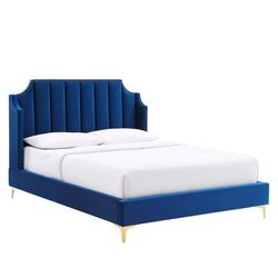 Daniella Performance Velvet Queen Platform Bed - East End Imports MOD-6412-NAV