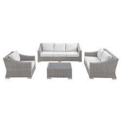 Conway Sunbrella® Outdoor Patio Wicker Rattan 4-Piece Furniture Set - East End Imports EEI-4355-LGR-WHI