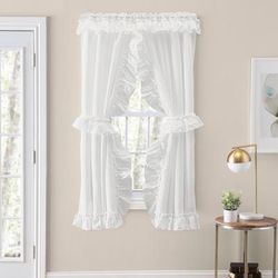 Wide Width Stacey Curtain Ruffled Priscilla by Ellis Curtains in Ice Cream (Size 54" W 63" L)