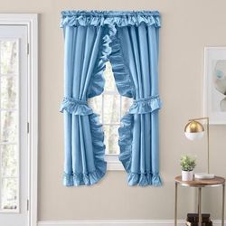 Wide Width Stacey Curtain Ruffled Priscilla by Ellis Curtains in Slate (Size 54" W 84" L)