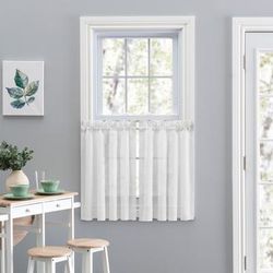 Wide Width Cotton Voile Tailored Tier Pair by Ellis Curtains in White (Size 80" W 63" L)
