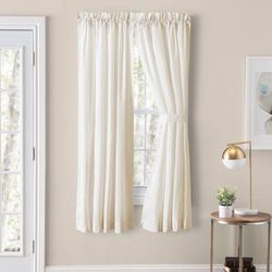 Wide Width Classic Tailored Curtain Tailored Pair With Tiebacks by Ellis Curtains in Natural (Size 80" W 45" L)