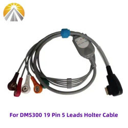 For DMS 300 3A DMS300-4A Holter Recorder ECG Patient Cable 5 Lead Wires 19 Pin USB Snap 4.0 AHA 24 Hours Dynamic Holter Leads