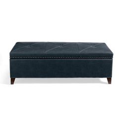 Silas Storage Bench - Marbled Indigo Bonded Leather - Grandin Road