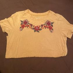 American Eagle Outfitters Tops | Flower-Embroidered Soft Tee | Color: Red | Size: Xs