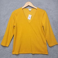 J. Crew Tops | J. Crew Textured V-Neck 3/4 Sleeve Shirt Mustard Yellow Top Blouse Fall Womens S | Color: Yellow | Size: S