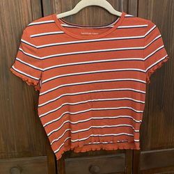 American Eagle Outfitters Tops | American Eagle Outfitters Lettuce Edge Baby Tee | Color: Orange | Size: L