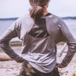 Athleta Tops | Athleta Topanga Mesh Back Panel Light Heathered Gray Long Sleeve Top | Color: Gray | Size: S