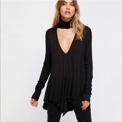 Free People Tops | Free People Uptown Turtleneck Long Sleeve Plunging Top | Color: Black | Size: Xs