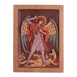 Archangel Saint Michael,'Cedar Wood Relief Panel of Saint Michael from Peru'