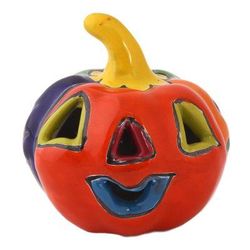 'Talavera-Style Ceramic Jack-O-Lantern Figurine from Mexico'