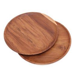 Natural Appetite,'Handmade Natural Teak Wood Plates from Bali (14 Ine, Pair)'