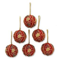 Beaded ornaments, 'Golden Joy' (set of 6)