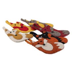 'Set of 6 Handmade Warm-Toned Wool and Cotton Fox Ornaments'