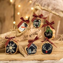'Christmas-Themed Black Coffee Tree Wood Ornaments (Set of 6)'