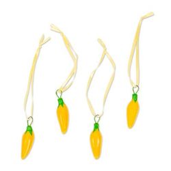 Serrano Peppers in Yellow,'Yellow Ceramic Serrano Pepper Ornaments (Set of 4)'