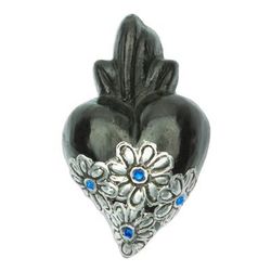 'Heart-shaped Black Ceramic Wall Art Handcrafted in Mexico'