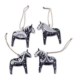 Dala Speed,'4 Wood Dala Horse Ornaments Carved & Painted by Hand in Bali'