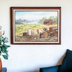 Harvest Time,'Framed Impressionist Landscape Oil Painting of Costa Rica'