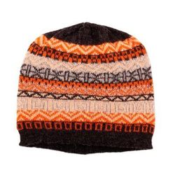 Highland Roads,'Hand Knit 100% Baby Alpaca Hat in Grey Orange Ivory & Black'