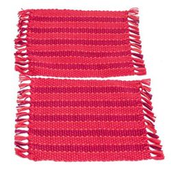 Red Fruits,'Pair of Handwoven Striped Cardinal Red Cotton Coasters'