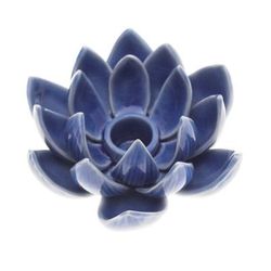 Lotus Splendor in Blue,'Blue Celadon Ceramic Candle Holder with Lotus Flower Motif'