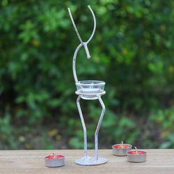 Deer Splendor,'Handcrafted Iron Deer Tealight Holder in White and Gold'