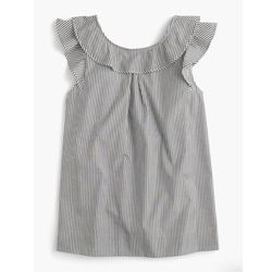 J. Crew Tops | J. Crew Shirting Stripe Ruffle Top In Black And White | Color: Black/White | Size: 8