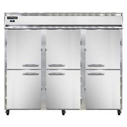 Continental 3RENHD 85 1/2" 3 Section Reach In Refrigerator, 6 Left/Right Hinge Solid Doors, Top Compressor, 115v, Silver
