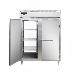 Continental D2RENSAPT 57" 2 Section Pass Thru Refrigerator, 4 Left/Right Hinge Solid Doors, Top Compressor, 115v, Silver