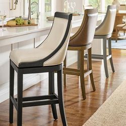 Avondale Swivel Bar & Counter Stool - Counter Height (26" Seat), Black Walnut, Bonded Leather, Black Walnut/Pebble/Counter Height - Grandin Road