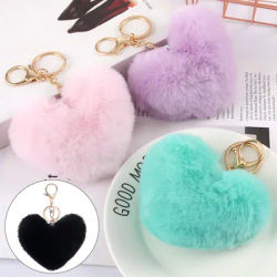 1PC Fluffy Fur Pom Pom portachiavi Soft Faux Rabbit Fur Love Heart Shape Ball portachiavi borsa da